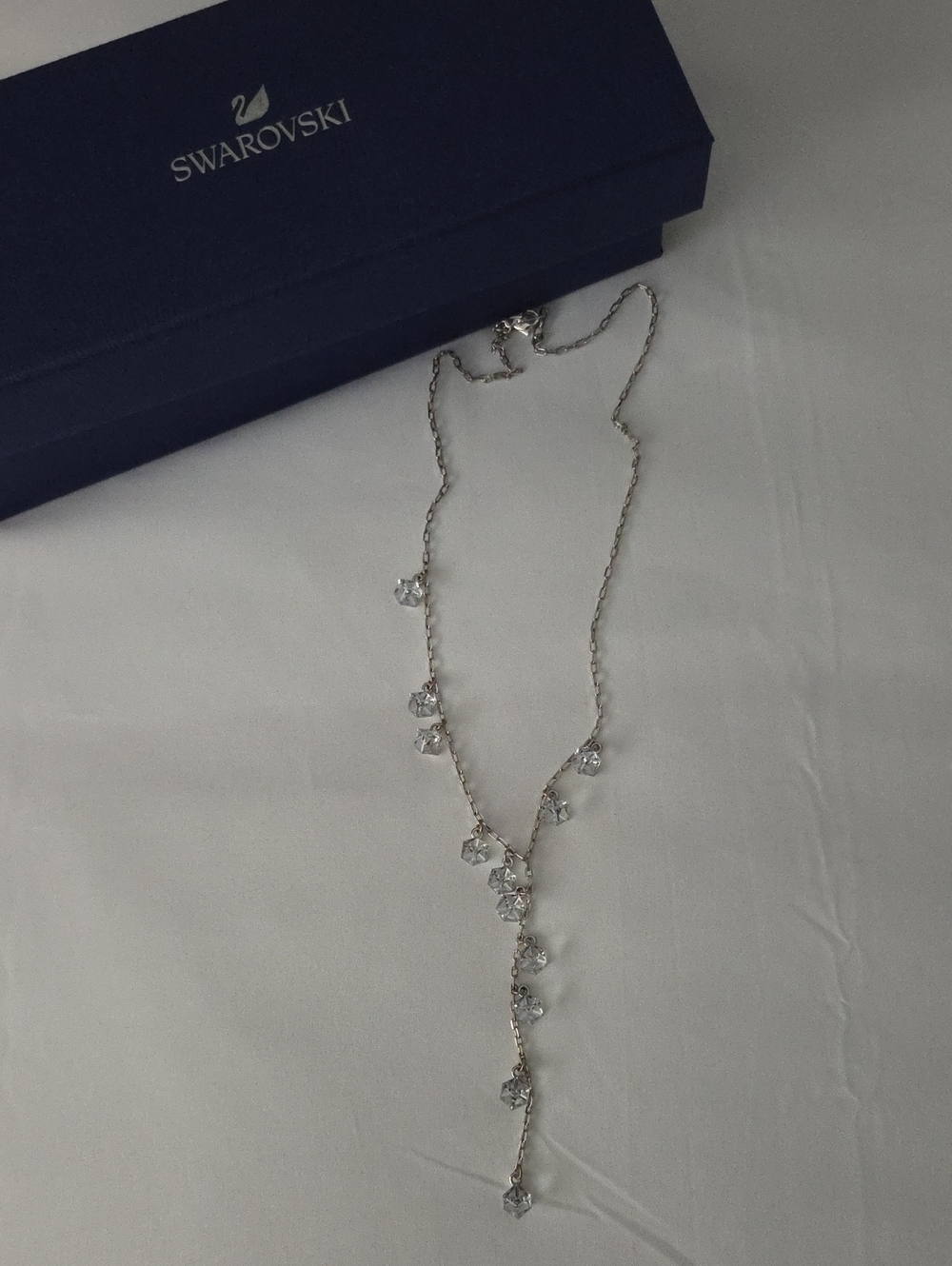 Swarovski Silver Clear Crystal Y-Drop Necklace